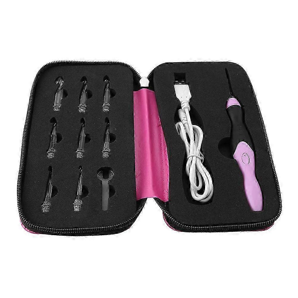 9-in-1 USB Rechargeable LED Knitting & Crochet Hook Set with Pink Case - Includes Bright Lights for Easy Crafting & DIY Projects