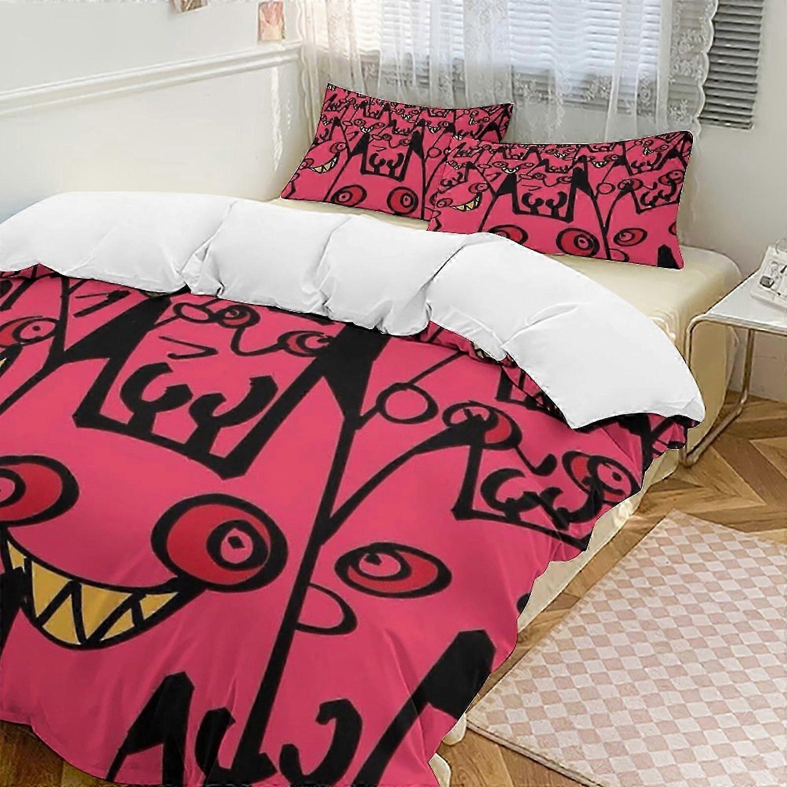 v442 Hazbin Hotel 3-Piece Twin Bed Set - Includes 1 Single Comforter And 2 Pillowcases Bedding - Fade Resistant Microfiber - Hazbin Hotel io442