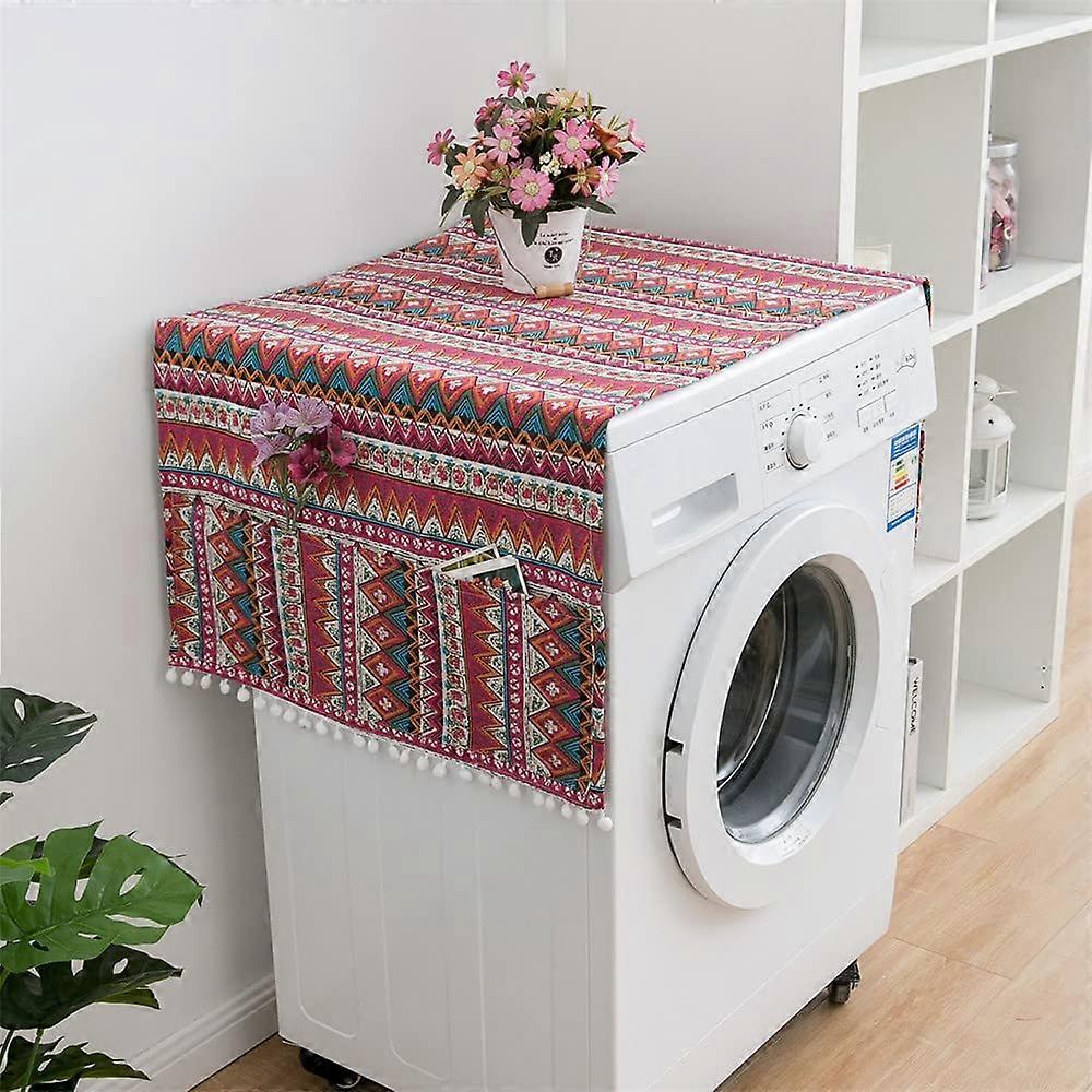 Fridge Dustproof Cover, Fridge Dust Protection with Storage Bag, Multifunctional Dust Cover for Microwave, Front Loading Dryer (Red Boho, 70 x 170 cm)