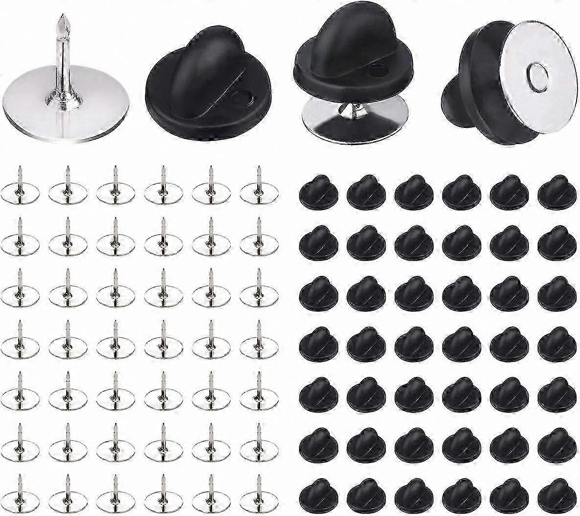 50 Sets Silver Black Tie Tacks with Rubber Backings for Crafting Projects