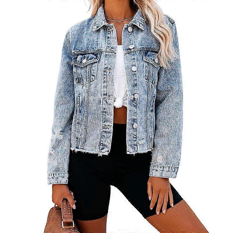 Woman's Casual Ripped Style Denim Jacket