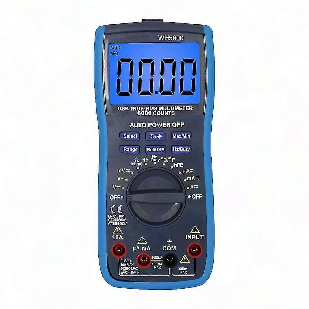 Digital Multimeter Auto/Manual Range, Measures Voltage Current Resistance Temperature Continuity Capacitance Frequency