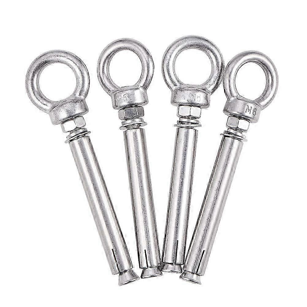 M6 x 80mm Stainless Steel Eye Bolt with Hex Nut - 4 Pack Lifting Ring Anchor for Secure Mounting and Fastening Solutions