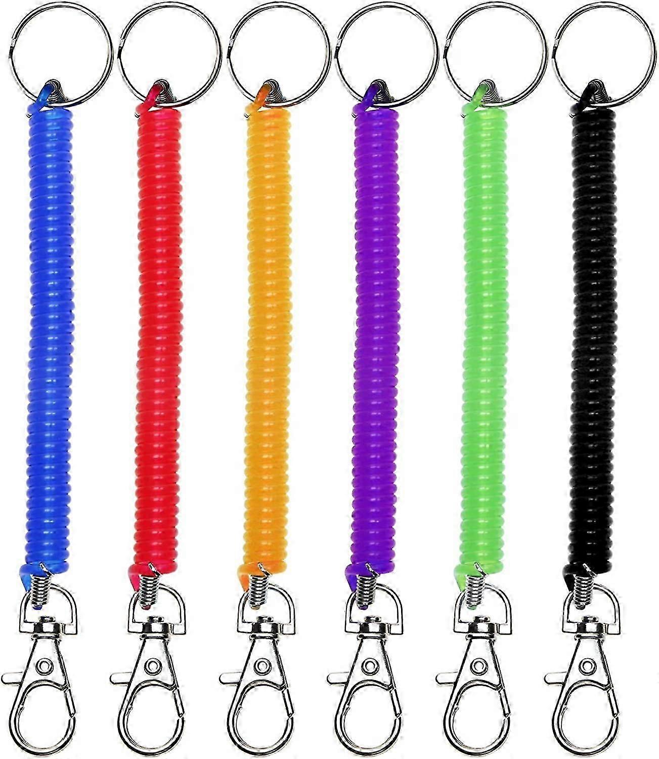 6Pcs Spiral Retractable Spring Coil Keychain Theftproof Anti-lost Stretch Cord Safety Key Ring with Metal Lobster Clasp for Keys Wallet Cellphone and-