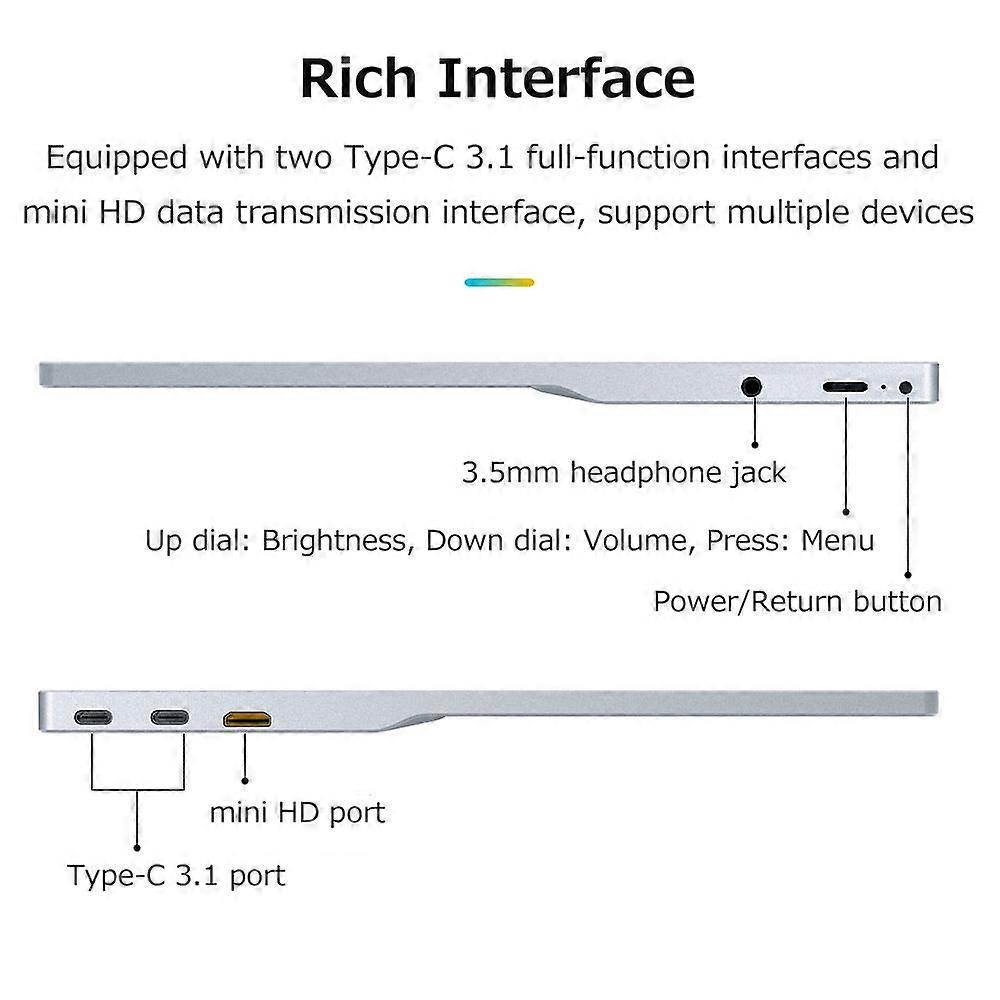 15.6 inch Portable Monitor IPS Screen 3840*2160 Resolution 170 Viewing Angle 60Hz Refresh Rate Wide Compatibility Silver UK Plug