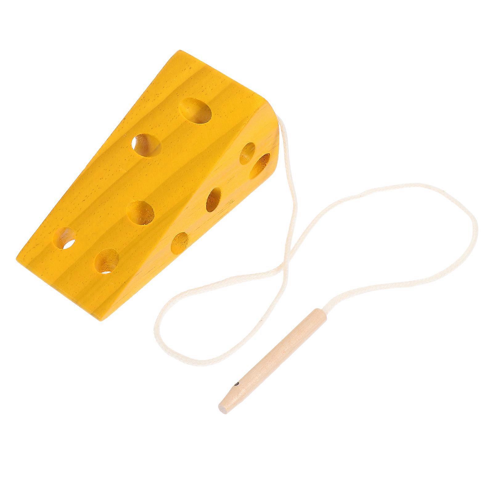 Kids Threading Toys Cheese Toy Thread for Boys and Girls Wooden Yellow Educational 1Pack