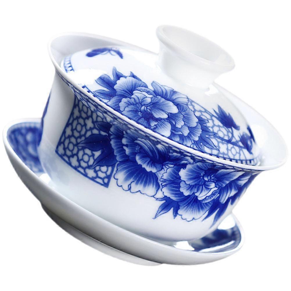 Classical Tureen Ceramic Tea Bowl for Home Use Multi Color with Lid and Saucer 1 Set