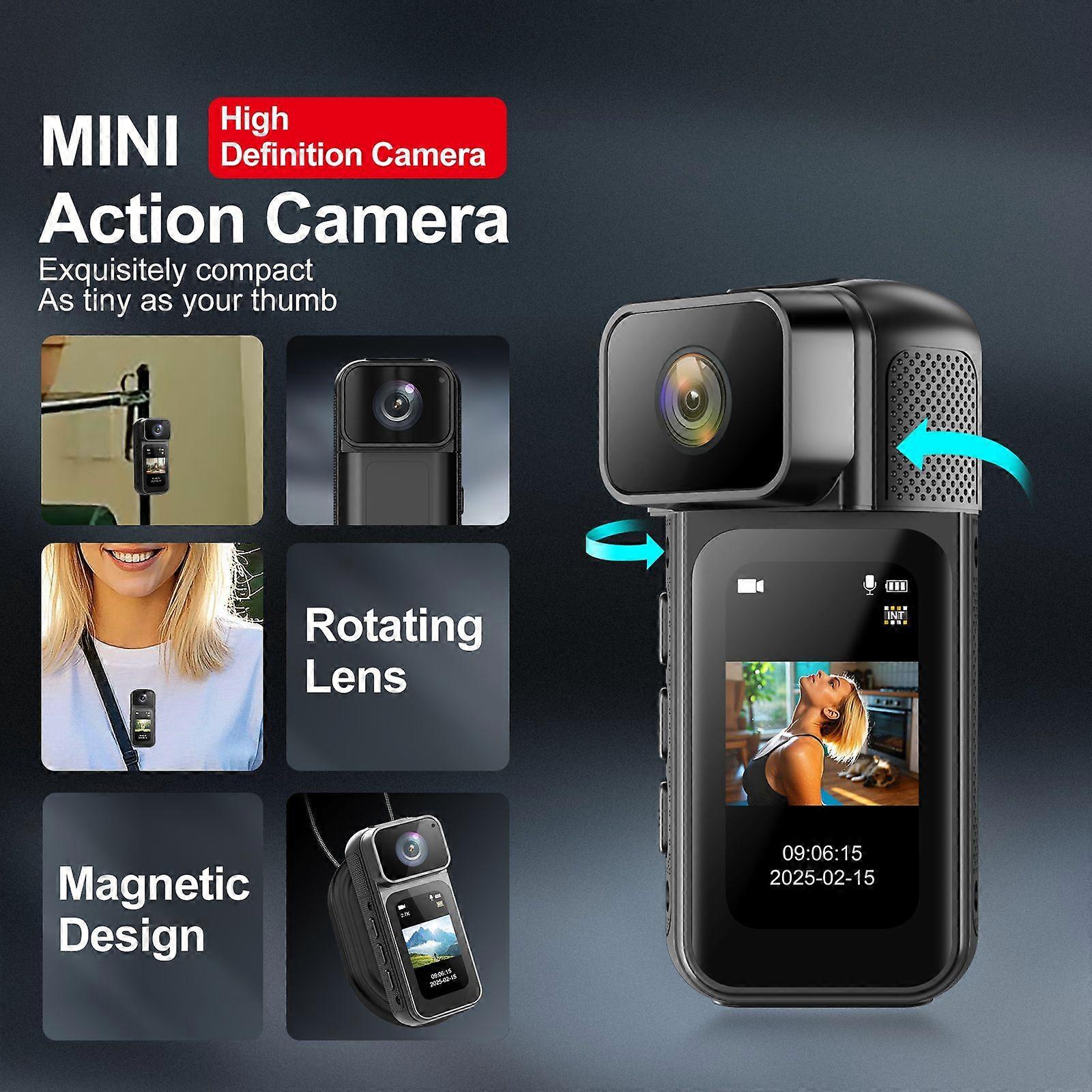 Rainbuvvy  2.7K 1080P Magnetic Video Recorder WiFi Thumb Action Camera IPS Screen Small Sports DV Camcorder for Bicycle Motorcycle Riding