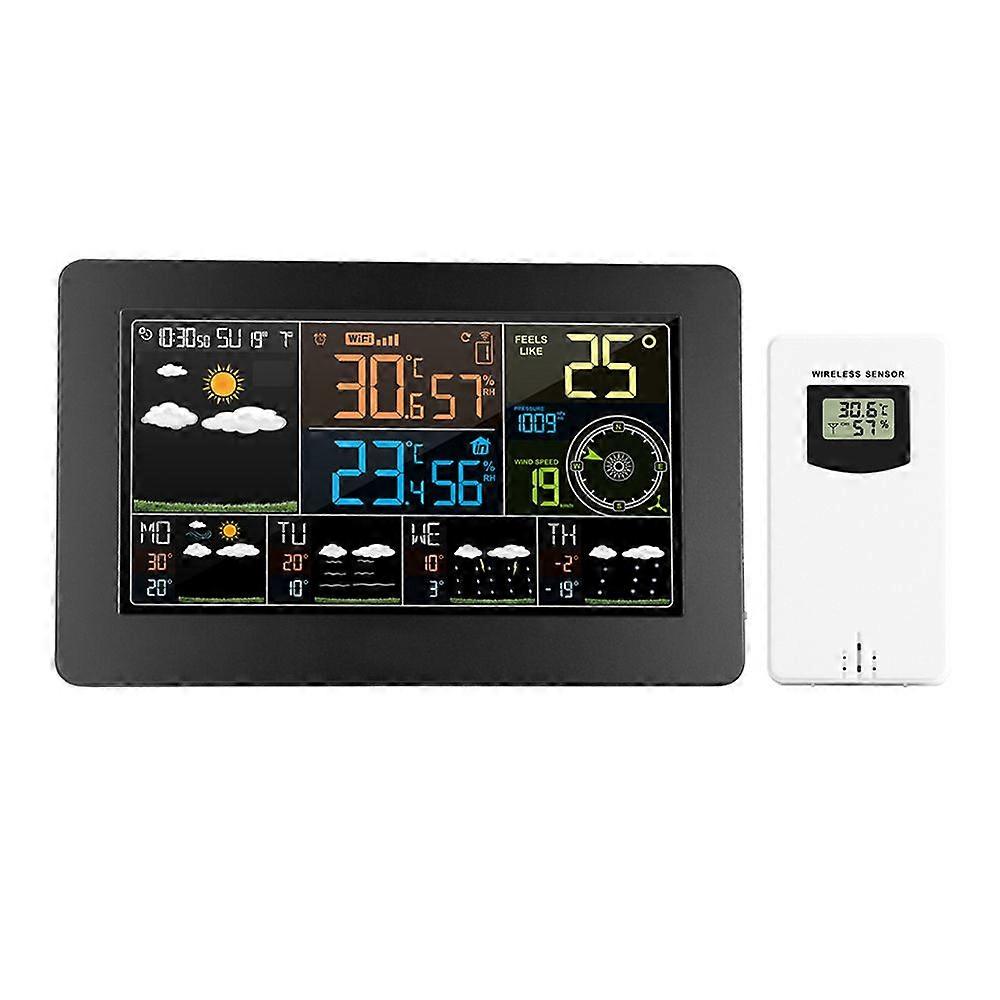 Multifunctional Color WiFi Weather Station with APP Control Smart Weather Monitor Indoor Outdoor Temperature Humidity Barometric Wind Speed Digital Cl