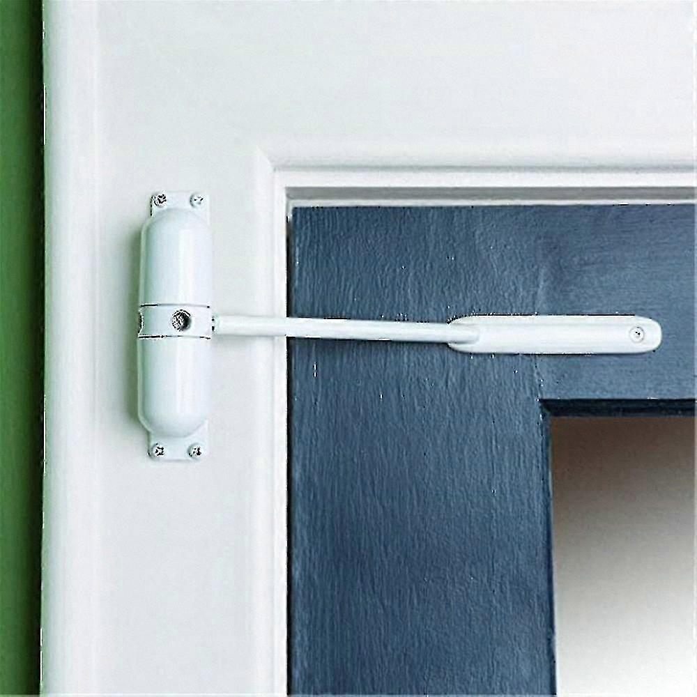White Surface-Mounted Door Closer with Spring-Loaded Mechanism