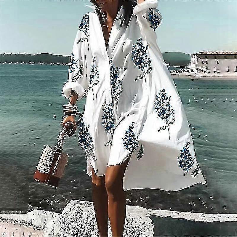 Kadınlar Çiçek Baskı Yaz Plaj Sundress Günlük Midi Elbise