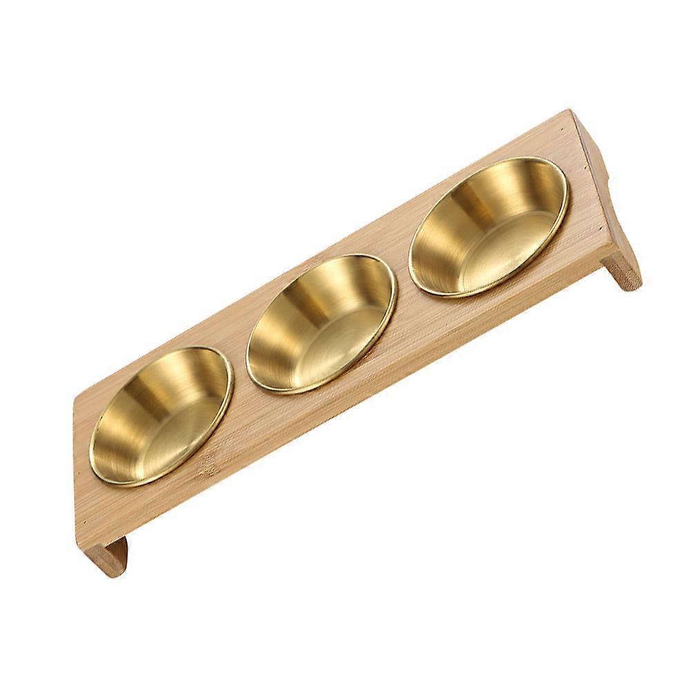 Stainless Steel Appetizer Serving Plate with Wood Rack – Versatile Spice Dish for Sauces, Seasoning & Condiments – Ideal for Restaurants & Catering