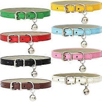 Set of 8 leather cat collars with bells and polished metal buckles 2025