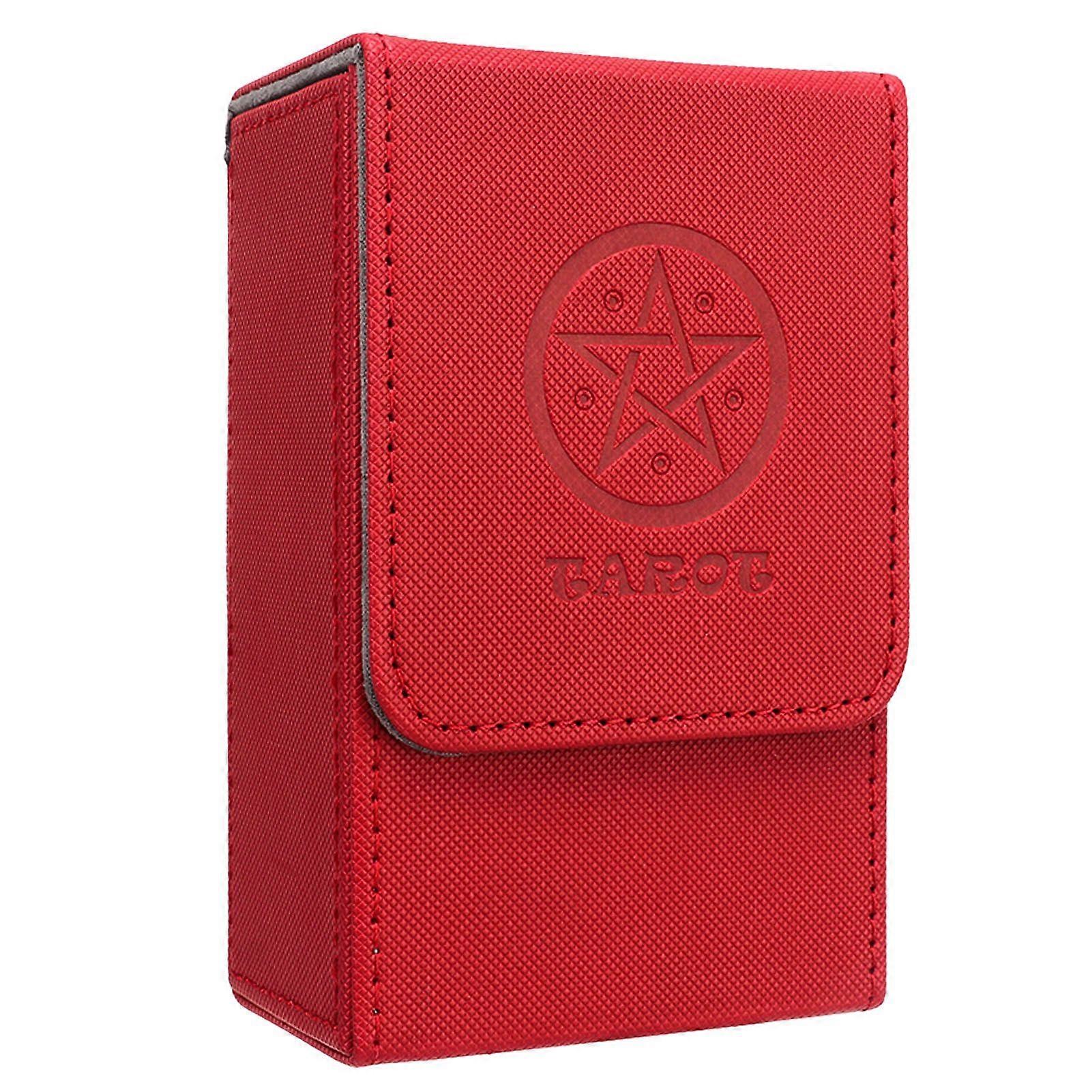 Tarot Storage Box with Sun Moon Design Large Size PU Leather Tarot Card Box for Universal Standard Size Tarot Cards Red