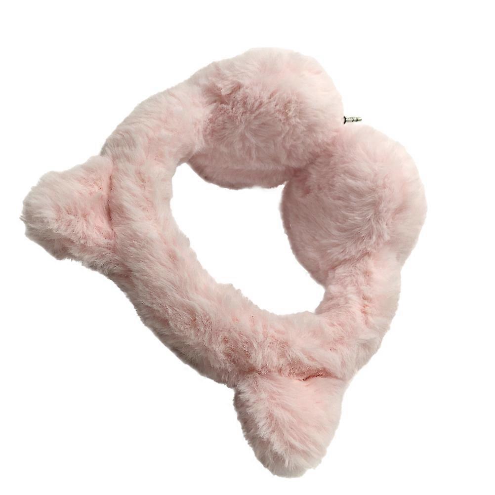 Keep Warm Headphones Cat Ear Shape Plush Headset for Home Use Pink