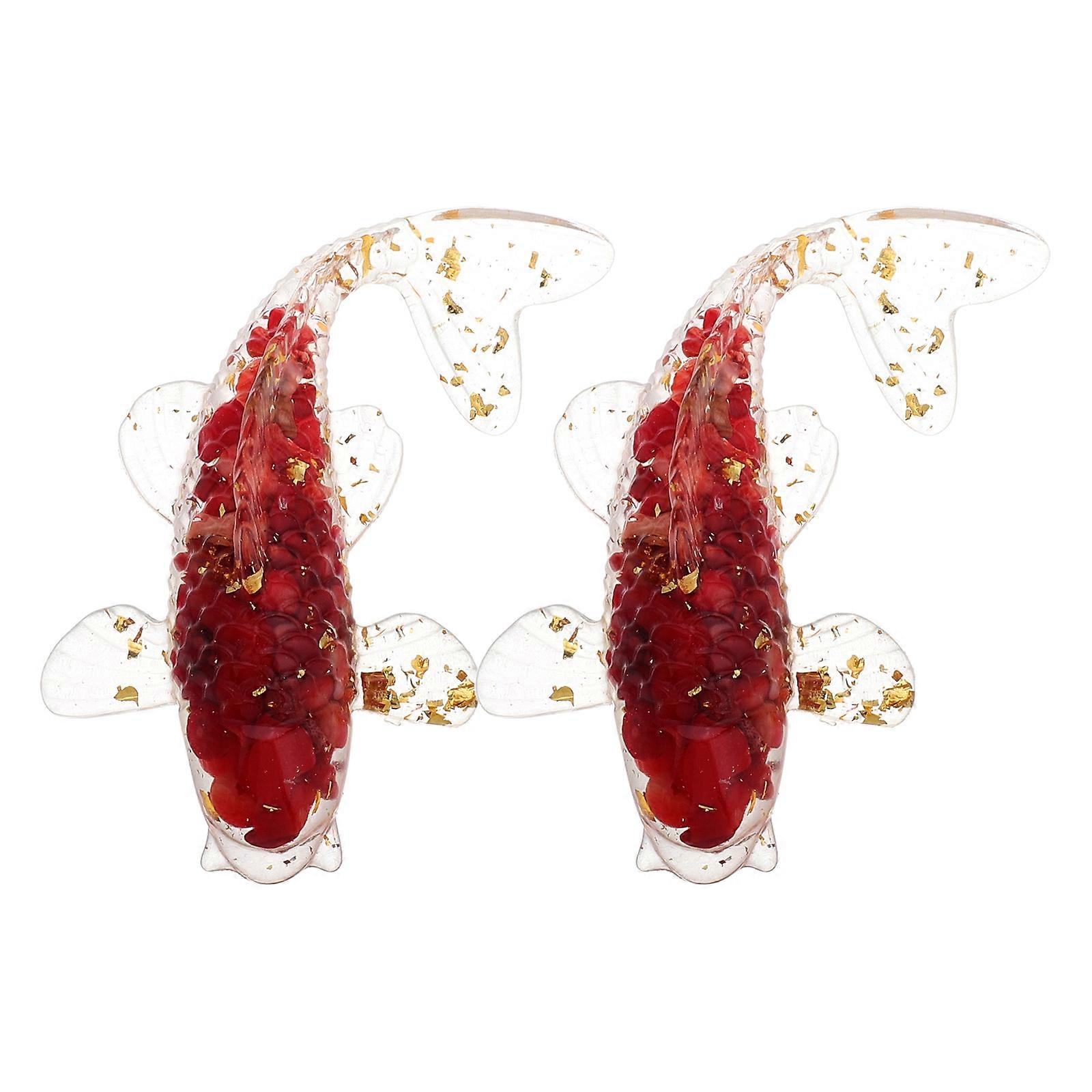 Crystal Fish Figures Handmade Koi Fish Figurines for Home 2Pcs Red Decorations