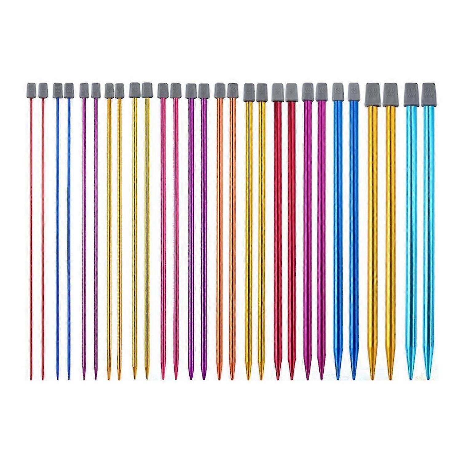 14 stk. strikkepindesæt i rustfrit stål, spids pinde, 35 cm