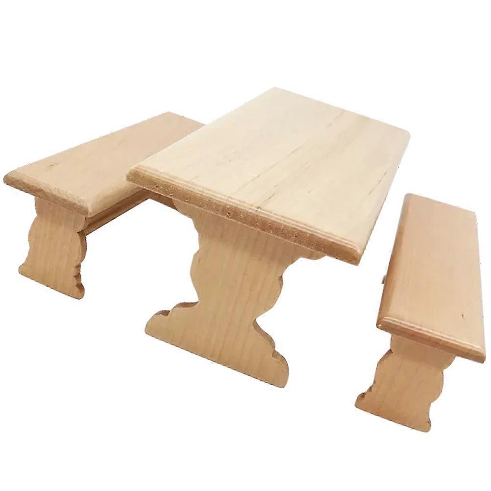 Doll House Wooden Table Miniature Furniture for Playing 1Set Khaki Style