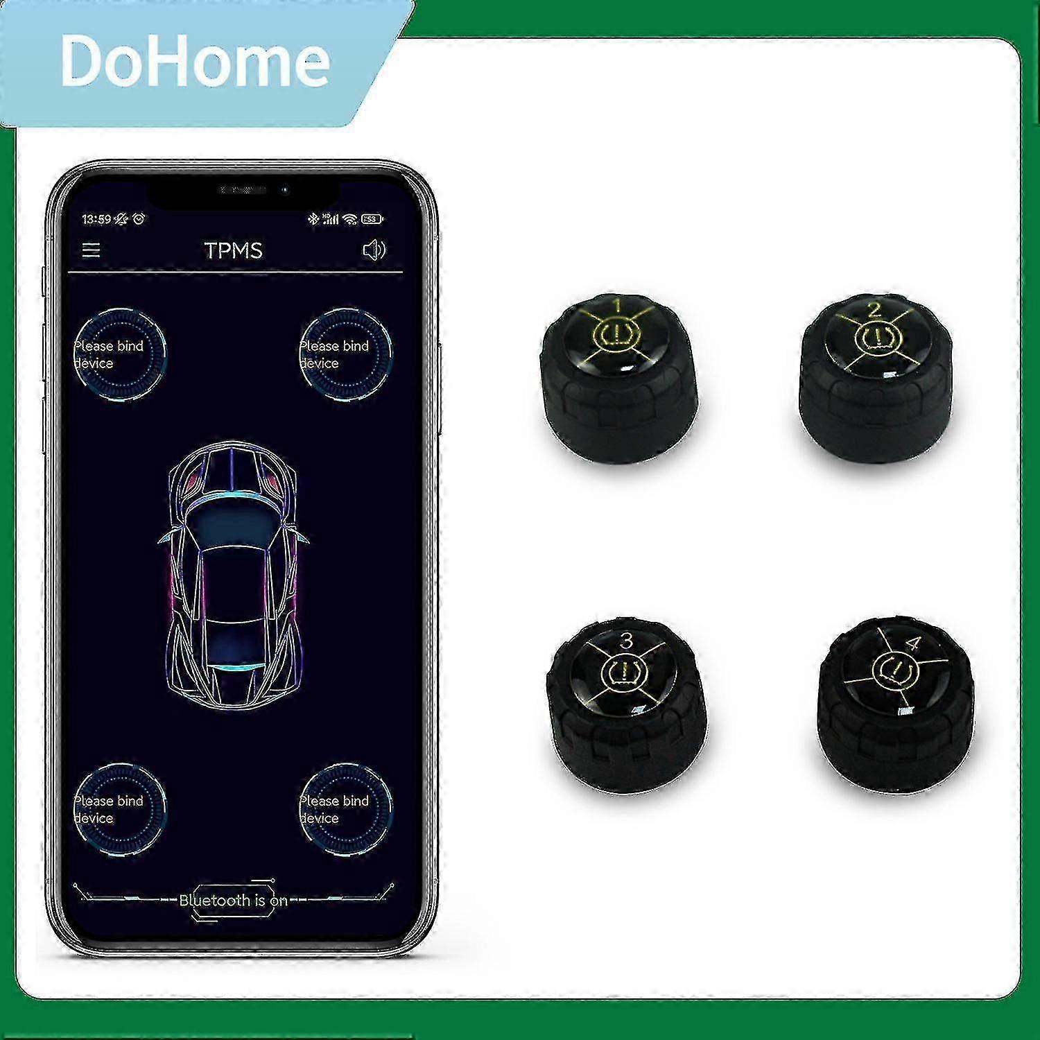 Tire Pressure Monitoring System With 4 External Sensor Tpms,pressure&temperature Alarm Mode,support Ios/android With App Operate
