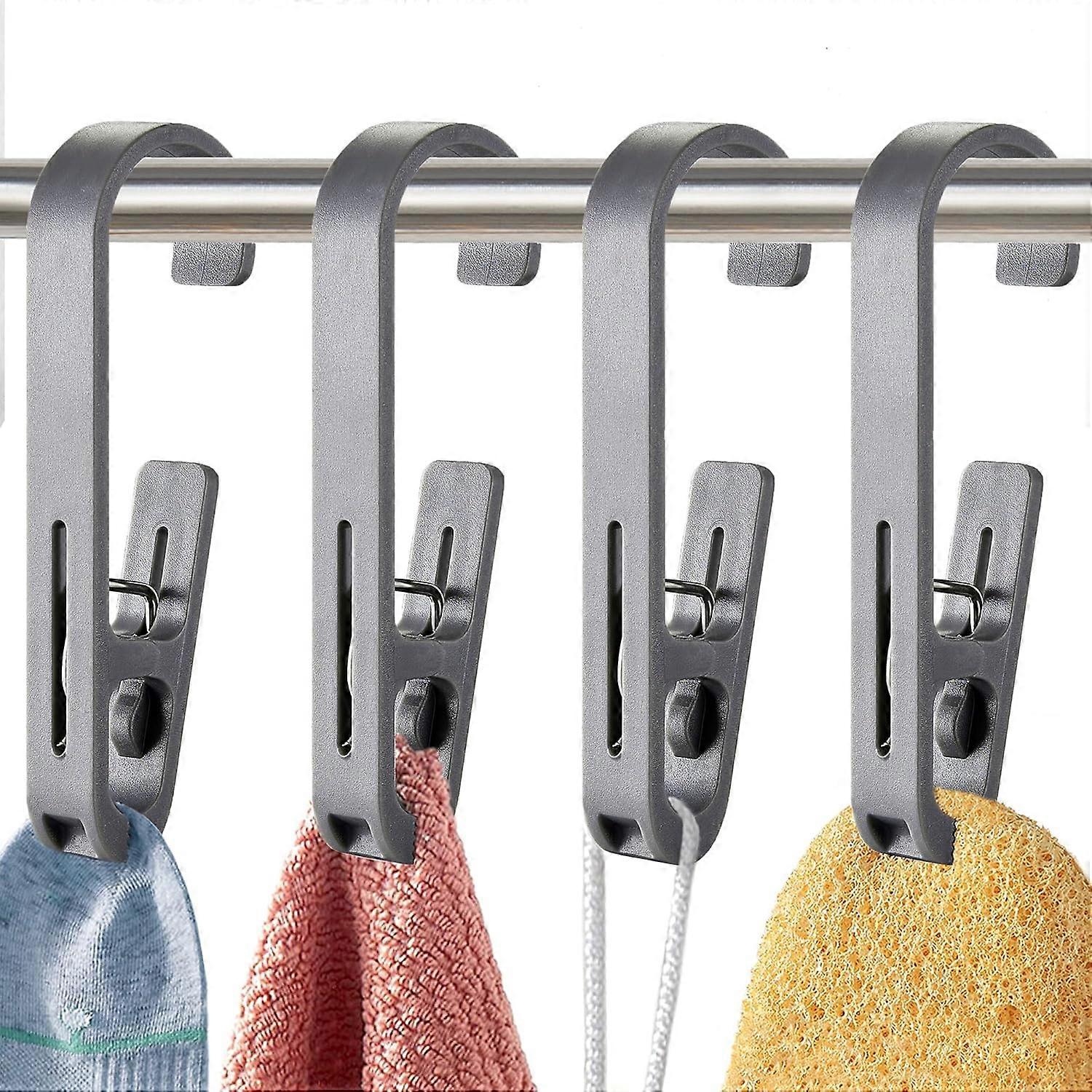 4 Pack Clothes Hooks with Clips for Socks,Bras,Towels, Strong Plastic