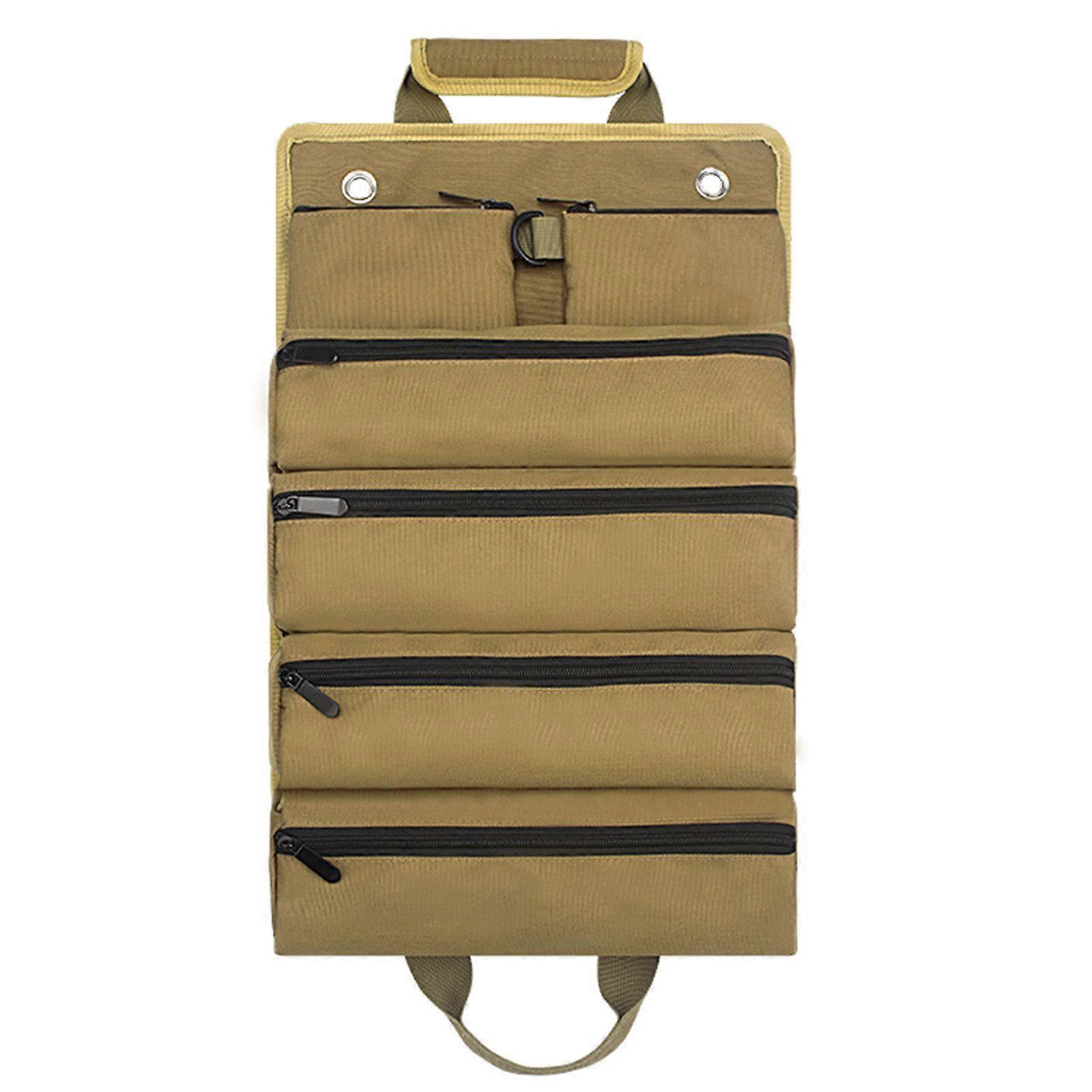 Roll Up Tool Bag 6 Independent Pockets Thickened Oxford Cloth Tool Organizer Storage Pouch for Electrician Carpenter Khaki
