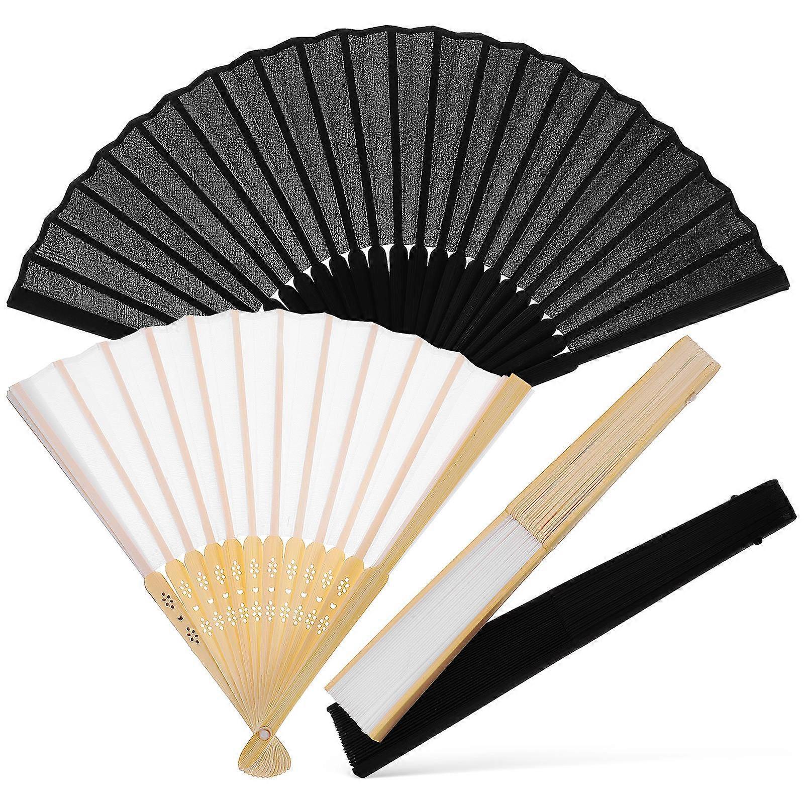 Retro Folding Fan Bamboo Silk Fan for Decoration 16Pcs Handheld Pack