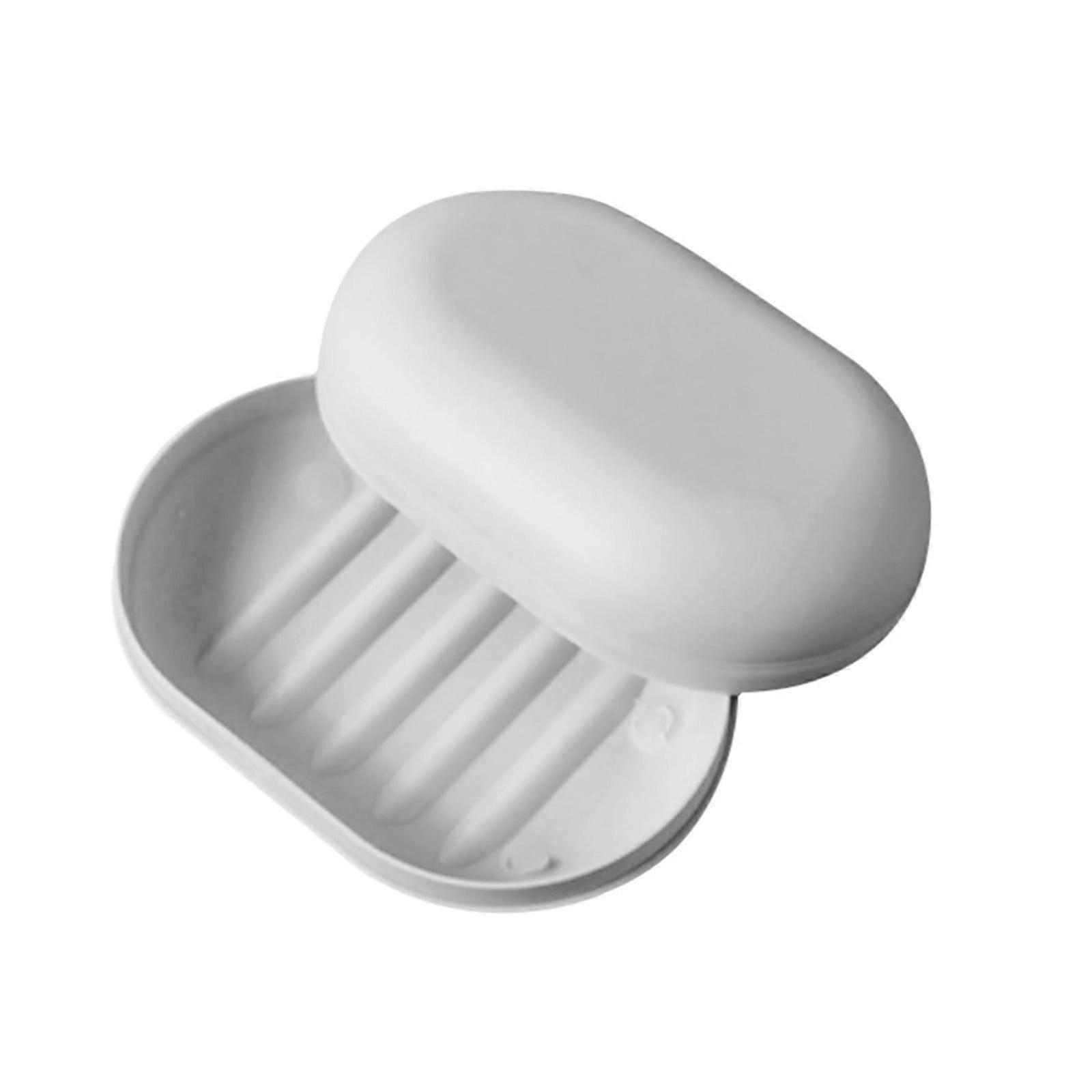 TEVEQ Plastic Bar Soap Holder with Lid, Portable Soap Container with Removable Drainers Leakproof for Shower Home Travel