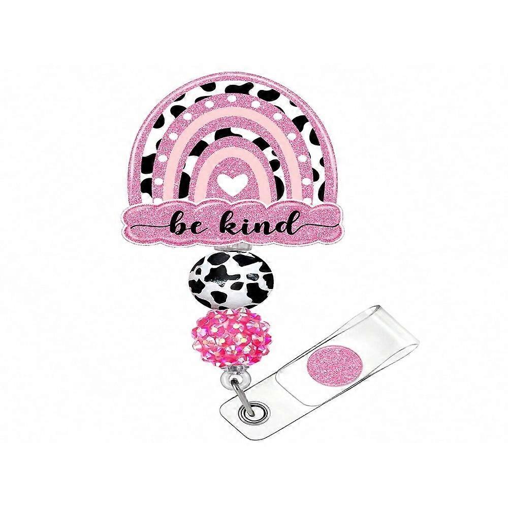 Suporte de carretel de crachá QUTETN 1 peça retrátil com clipe de identificação, compatível com todos os enfermeiros e equipe médica, design de arco-íris fofo e gentil para enfermeiros, estudantes,