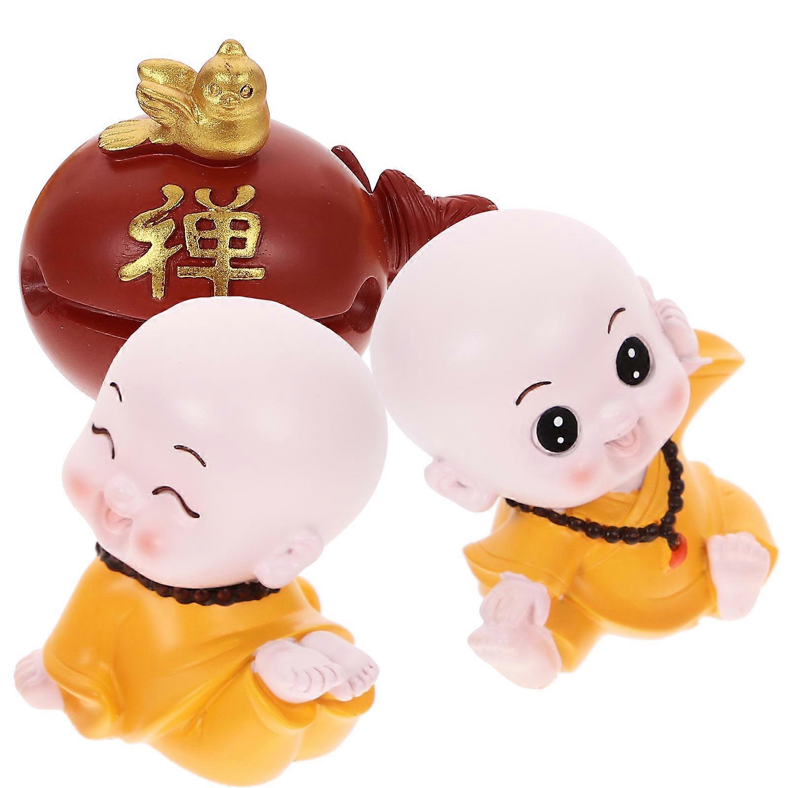 Small Monk Figurine Resin Monk Statue Decoration for 4Sets Car and Office