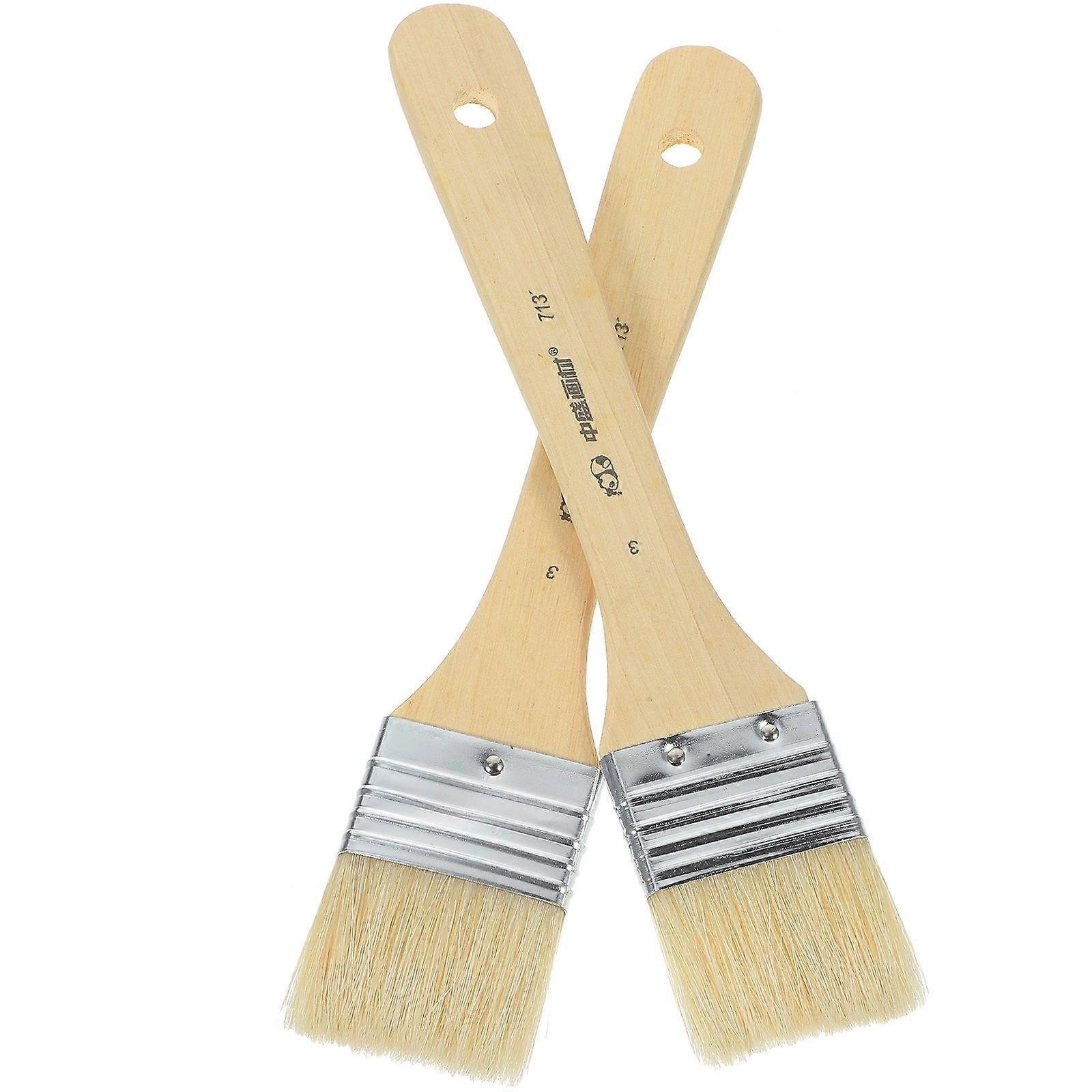 Drawing Tool 2 Pcs Wooden Oil Paint Brush Accessory For Artists Teachers Students With Short Handle Design