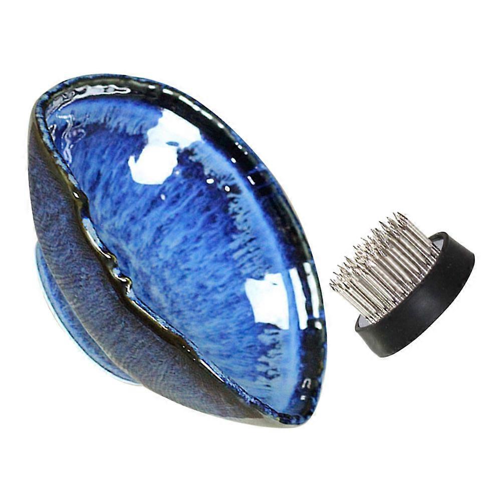 Blue Ceramic Flower Pot for 2Sets Hydroponics Planter Desktop Arrangement