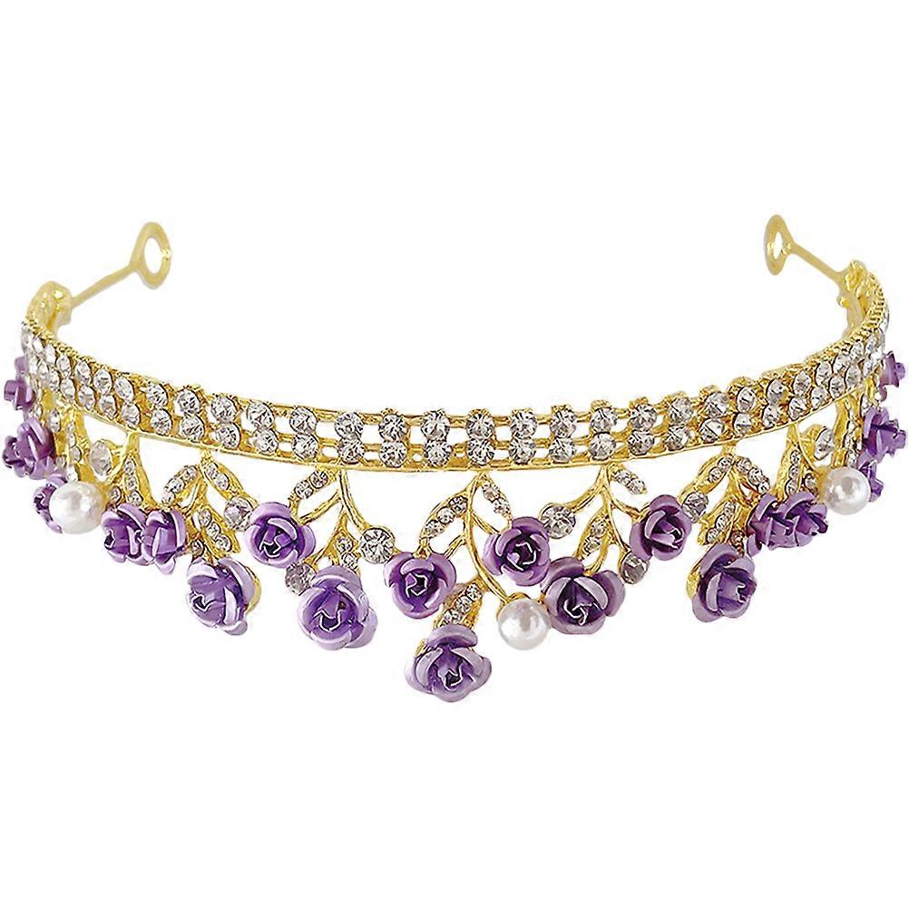 Purple Wedding Headdress Head Decor with Flower Elements for 2Pcs