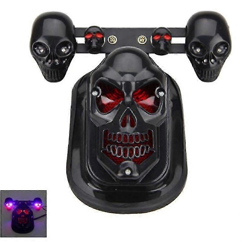 Luxora Chrome Skull Style Modified Motorcycle LED Black Skull Tail Light com Turn Signal Motorcycle Tail Light Plus Steering