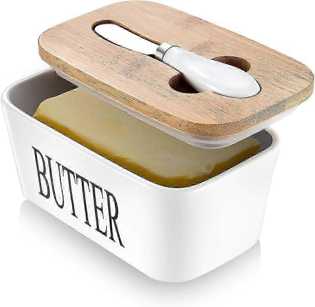 Butter dish with lid, large butter dish for countertop ceramic butter storage container with knife and high quality silicone seal butter dish for home
