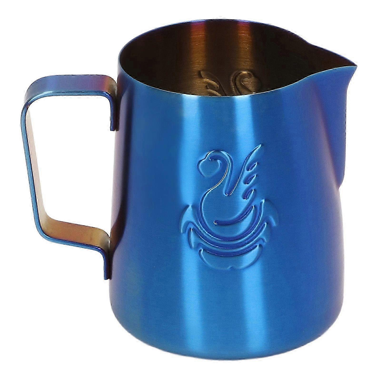 25-26 Milk Frother Pitcher 380ml Food Grade Stainless Steel Eagle Spout Multifunction Milk Frother Cup for Milk Cream Latte Blue