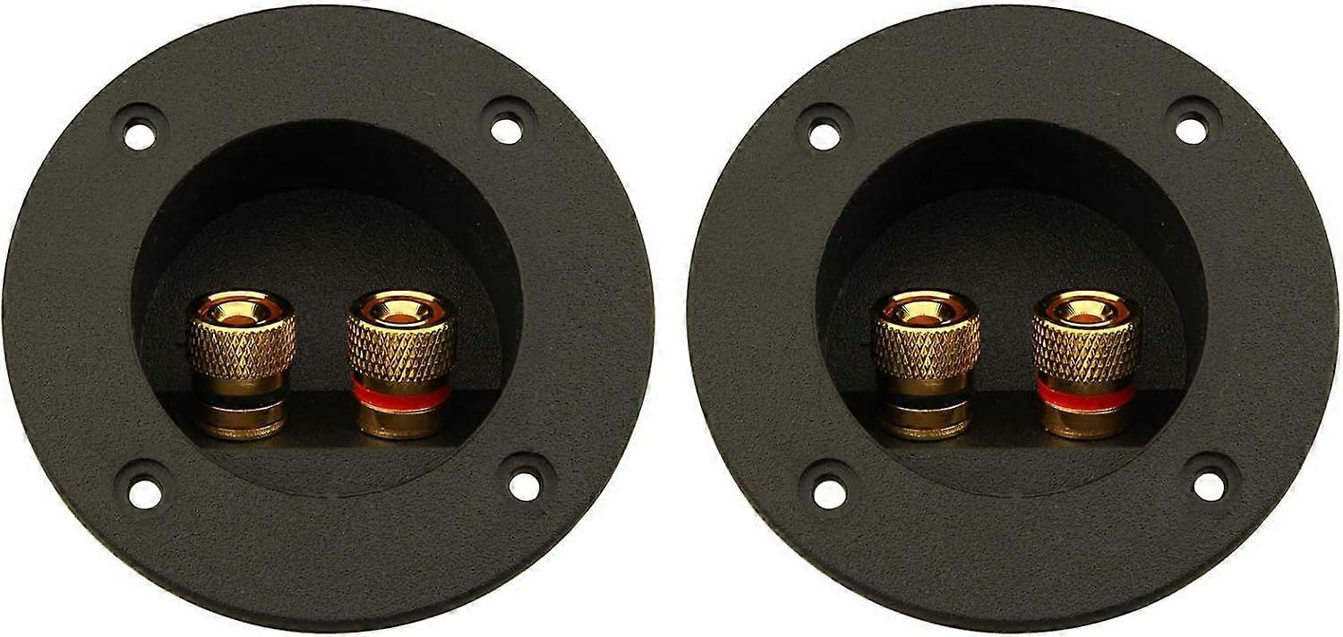 2 Pack 2 Way Speaker Terminals For Car And Home - Round Spring Loaded Connectors - Subwoofer Connectors - Back Panel Junction Box - Black