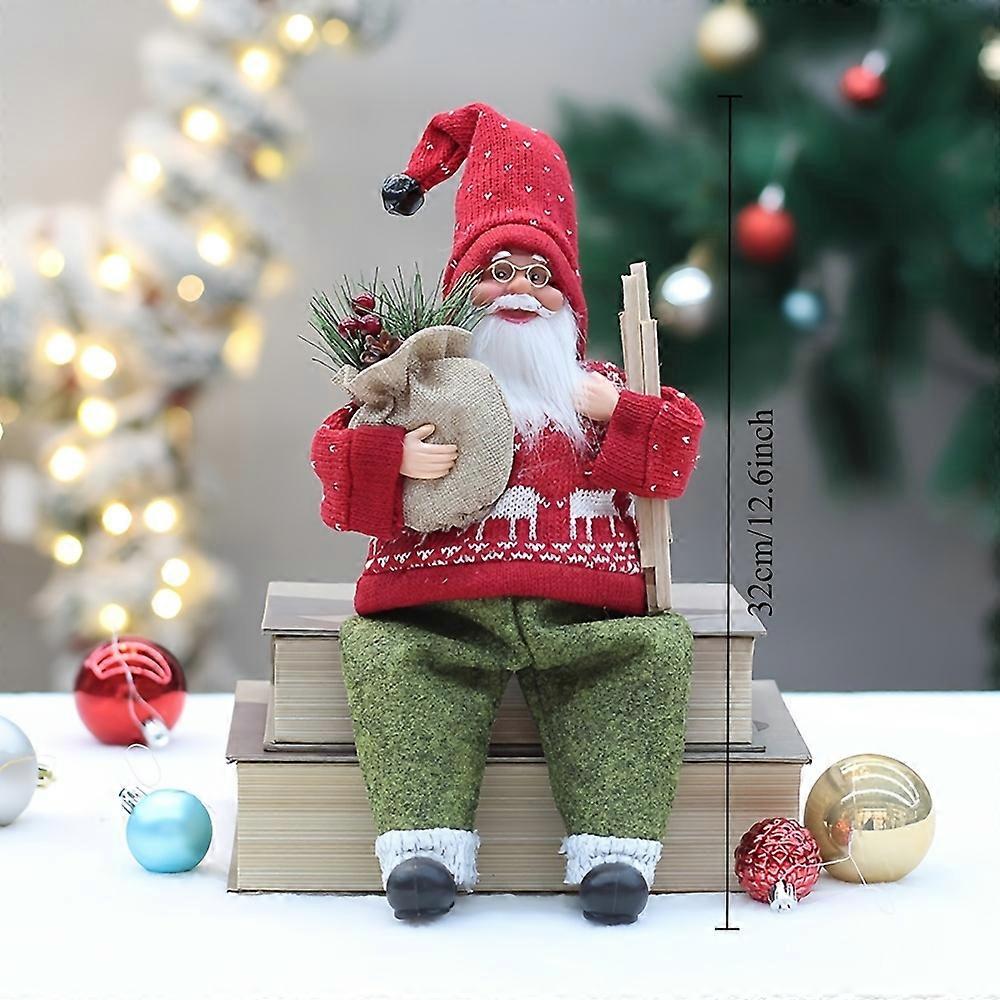 2/1-osainen punainen neulottu seisova ja istuva joulupukkipatsaskoriste, sopii erityisesti joulukoristeisiin, kodin sisustukseen