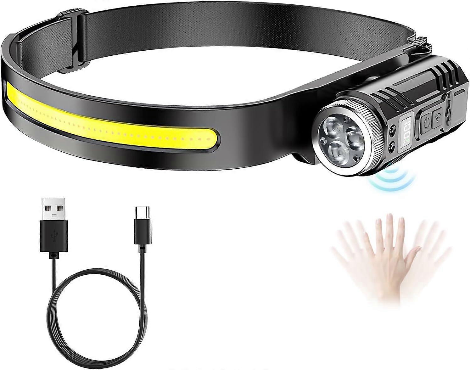 Rechargeable Head Torch with 5 Lighting Modes, Waterproof LED Headtorch for Camping Running Fishing