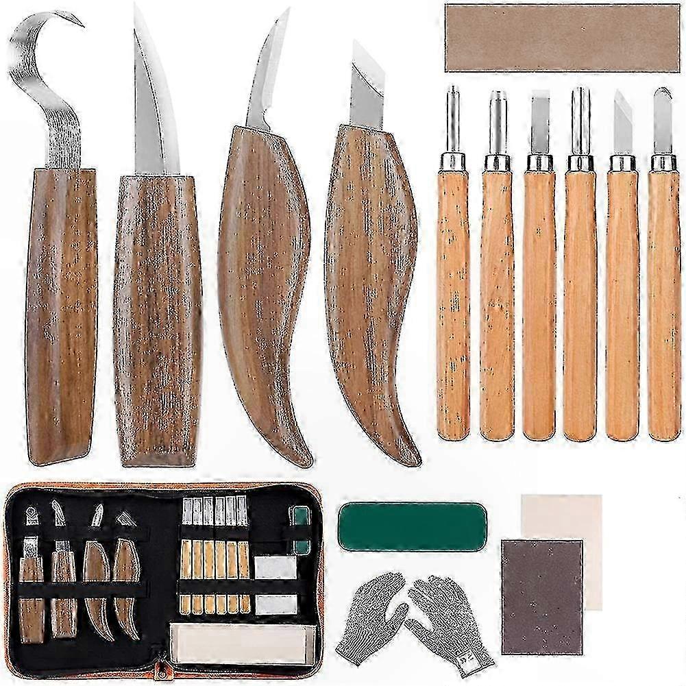 15-Piece Wood Carving Tool Set with Hook Knife for Engraving and Woodworking Projects