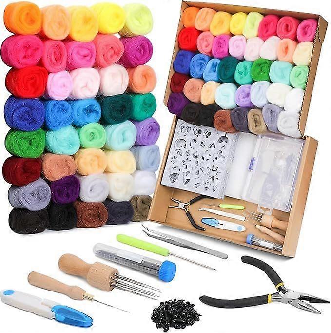 Needle Felting Starter Kit, Wool Roving 40 Colors Set, Wool Felt Tools with Instruction Included for Felted Animal Needle Felting Supplies