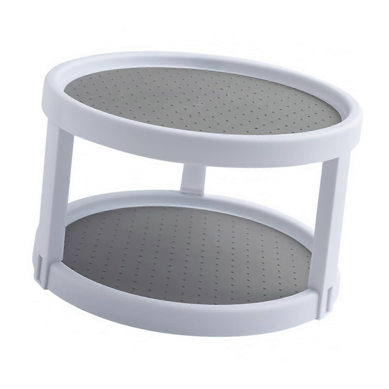 Rotatable Double-Layer Storage Rack for Cosmetics, Kitchen, and Office Use, Space-Saving White Desktop Organizer