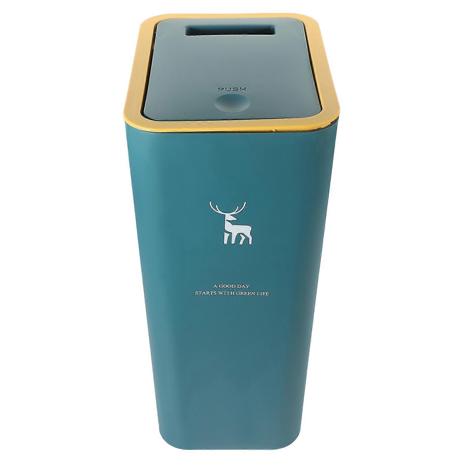 Push Type Trash Can Sky-Blue with Lid for Bathroom Waste