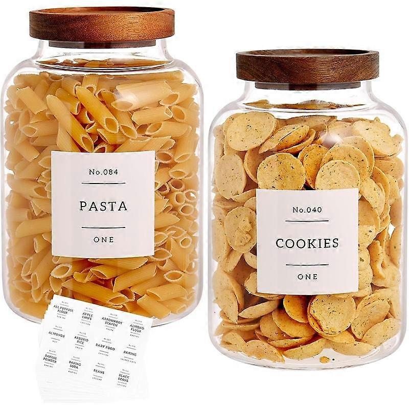 Set of 2 Large Glass Flour and Sugar Containers with 132 Pantry Labels - Glass  Storage Jars with Airtight  Lid for Flour Pasta Candy Coffee