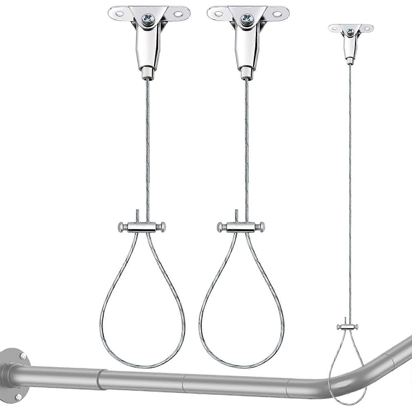 Rust Resistant Ceiling Mounted Shower Rod Holder Stainless Steel Wire Hanging Rope Adjustable Support Bracket Multicolor