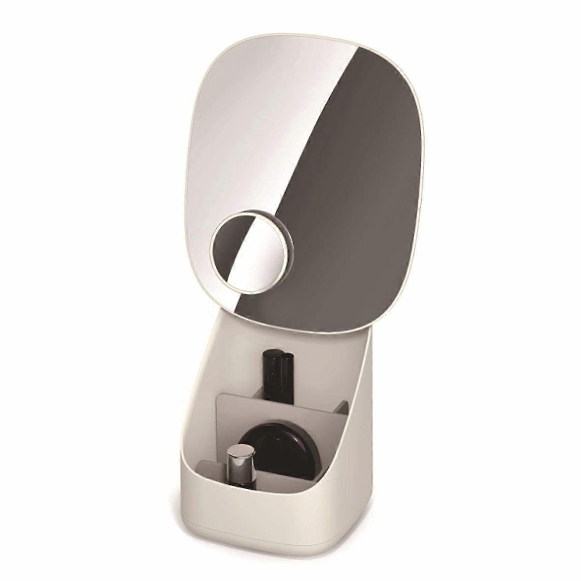 Pedestal mirror and cosmetics organizer with removable dividers and 3x magnifying mirror