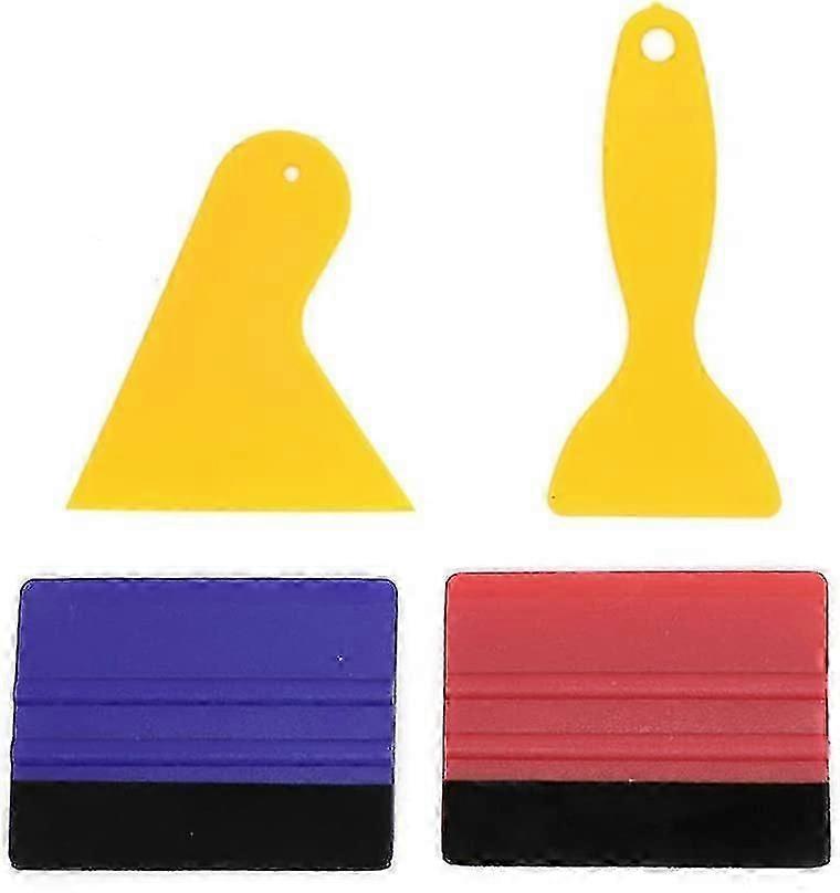 4pcs Felt Edge Squeegee Car Wrapping Tool Kits, With Straight Scraper