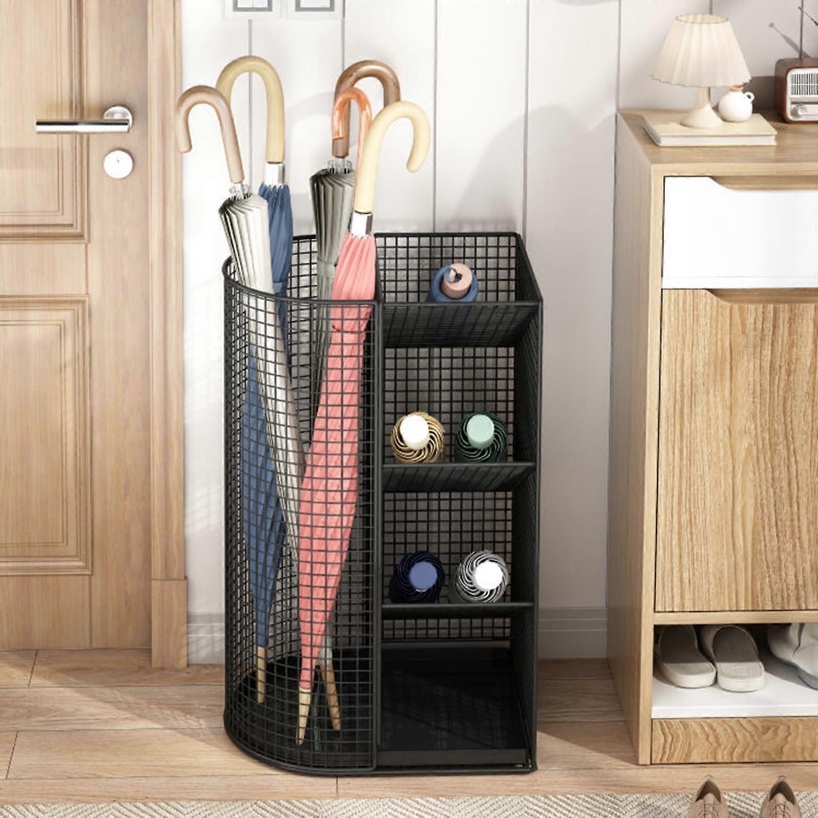 Metal Umbrella Stand with Large Capacity and Removable Drip Tray for Entryway Storage Organizer Black