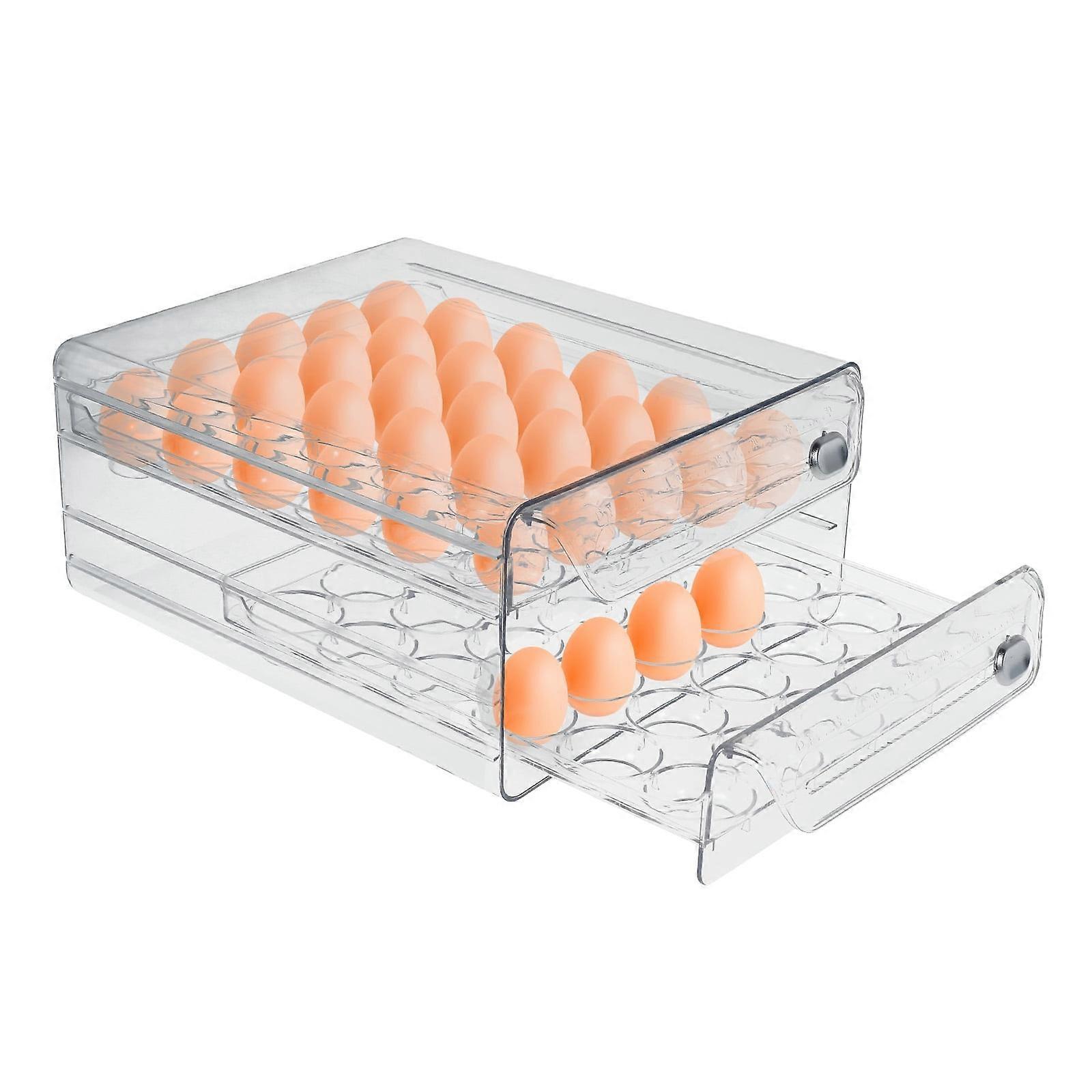 FUYGRCJ Egg Container for Refrigerator 60 Egg Cartons Stackable Egg Holder with Time Scale and Lid for Home Kitchen Cabinets