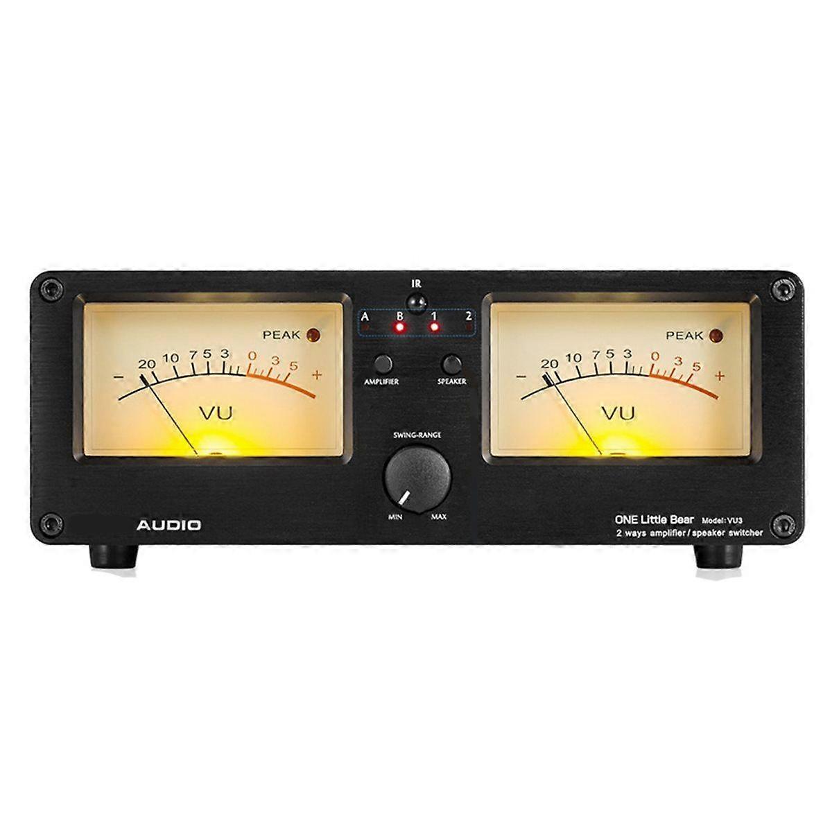 Dual Analog VU Meter Audio Switcher Box with Remote Control 2-Way Amplifier/Speaker Vintage 100W Max