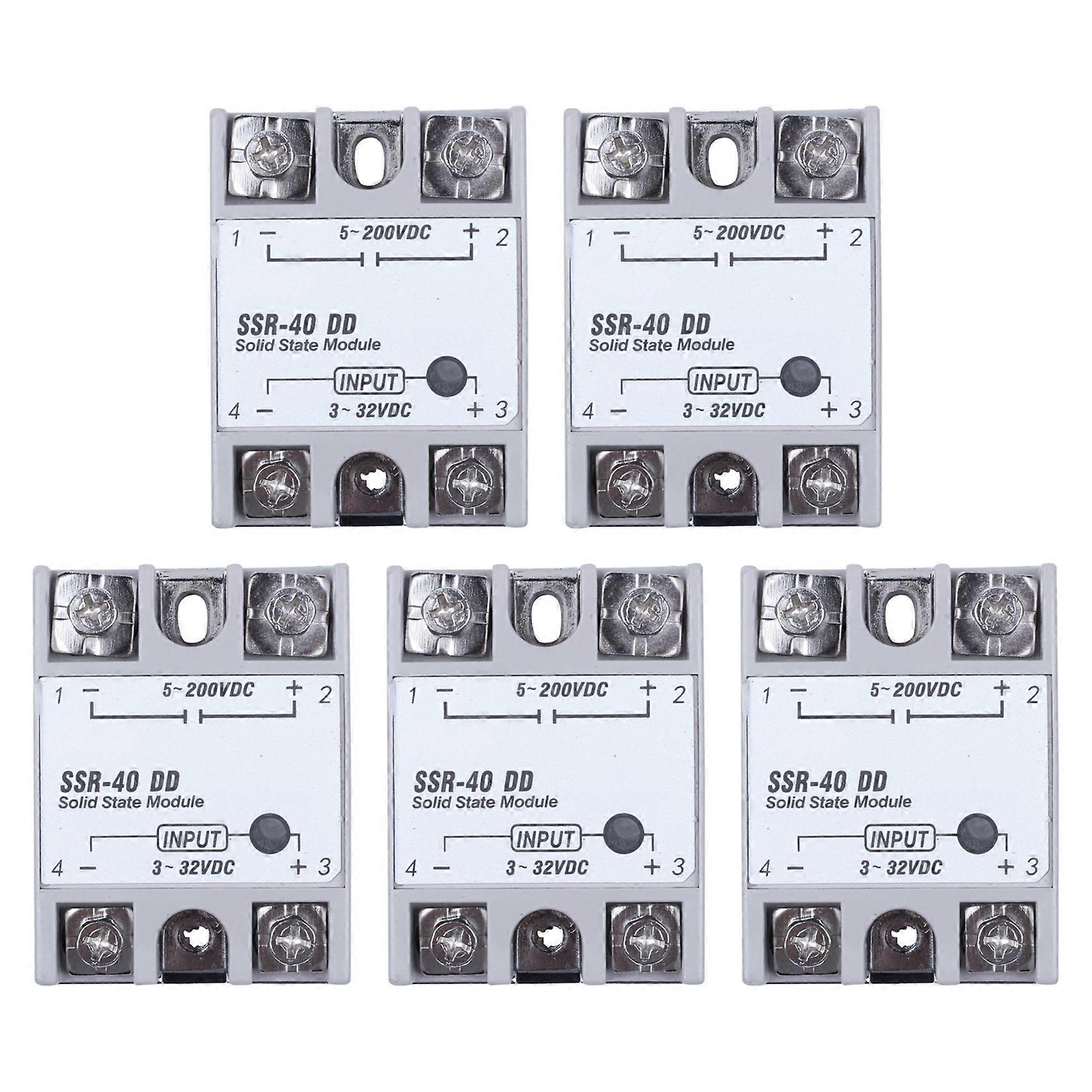 5X Single Phase Solid State Relay DC-DC SSR-40DD 40A DC3-32V DC5-60V White+Silver